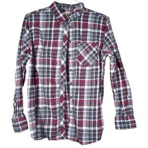 Blue Mountain Womens Black/Burgundy/White Long Sleeve Flannel Size Large